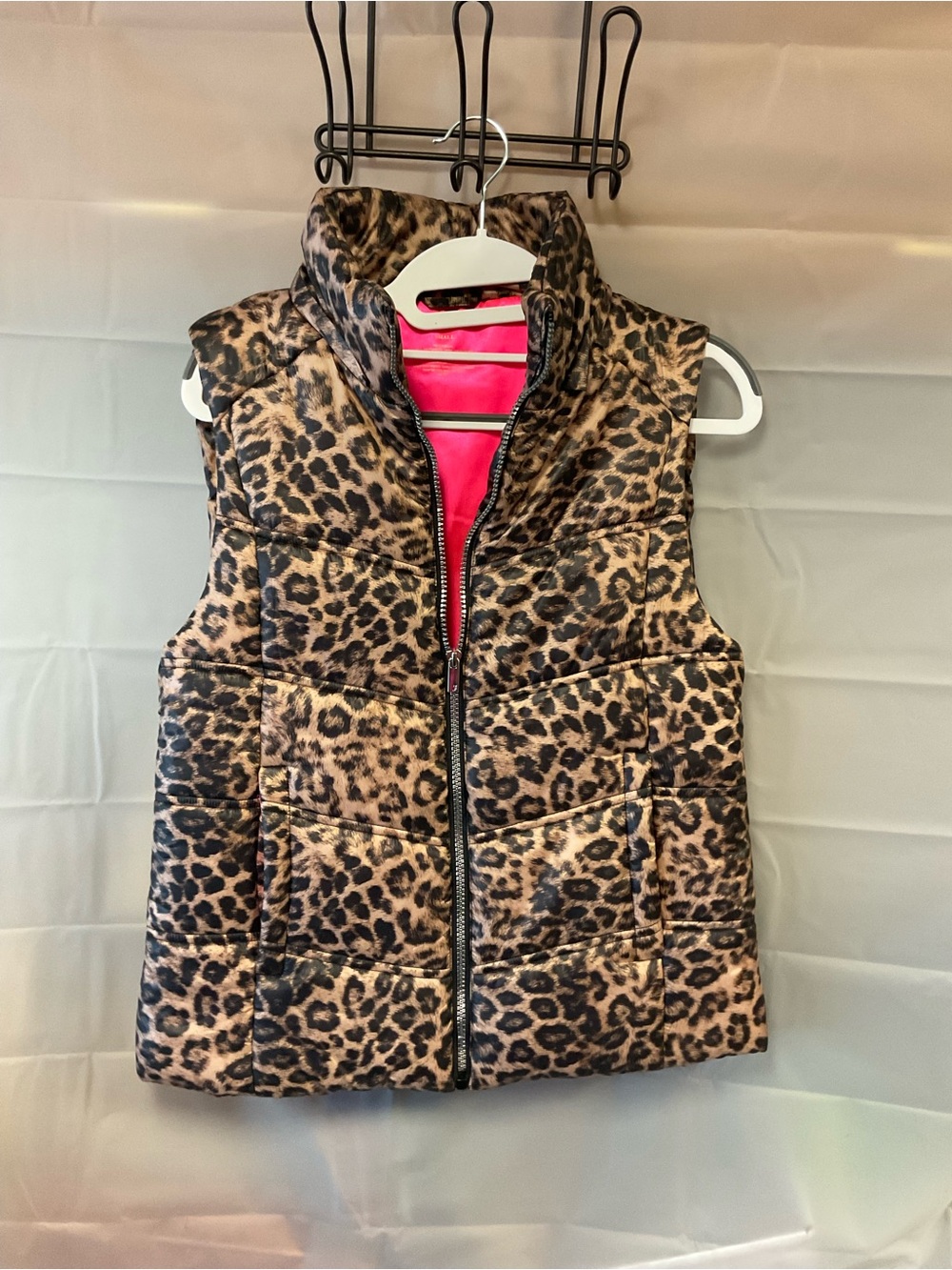 Juicy Couture Leopard Print Puffer Vest with Pink Lining